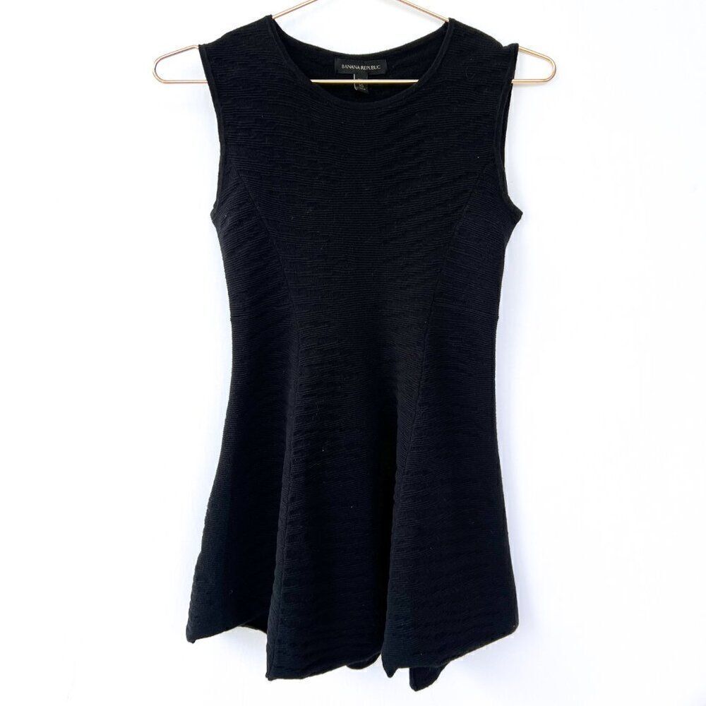 Banana Republic Black Textured Stripe Sleeveless Knit Dress Petite XS